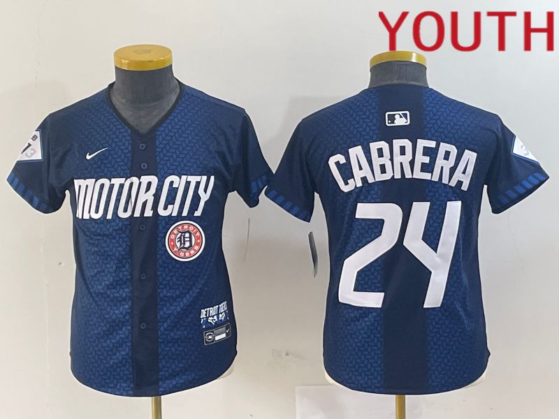 Youth Detroit Tigers #24 Cabrera Blue City Edition Nike 2024 MLB Jersey style 4